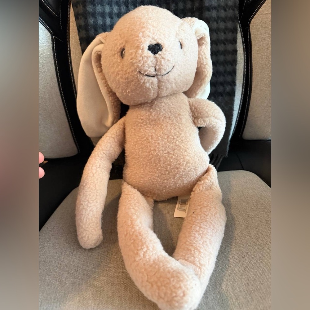 Rabbit-shaped stuffed toy with Velcro fasteners on its paws 18 in soft